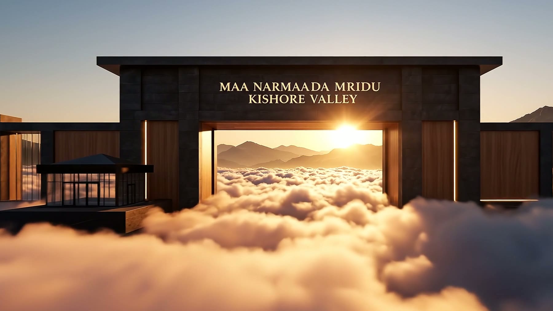 Maa Narmada Mridu Kishore Valley gate at sunset above the clouds